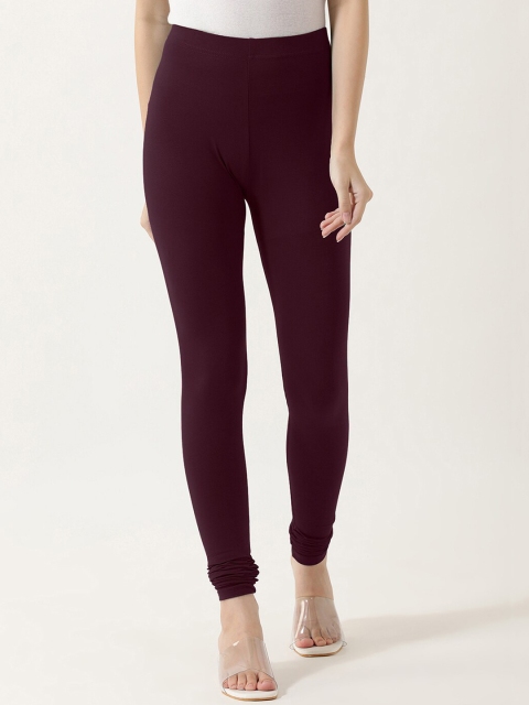 

V2 Value & Variety Women Burgundy Solid Cotton Churidar-Length Leggings