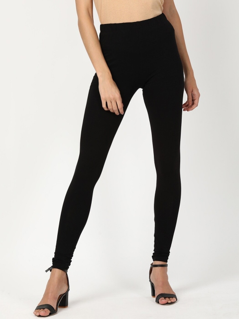 

V2 Value & Variety Women Black Solid Cotton Churidar-Length Leggings