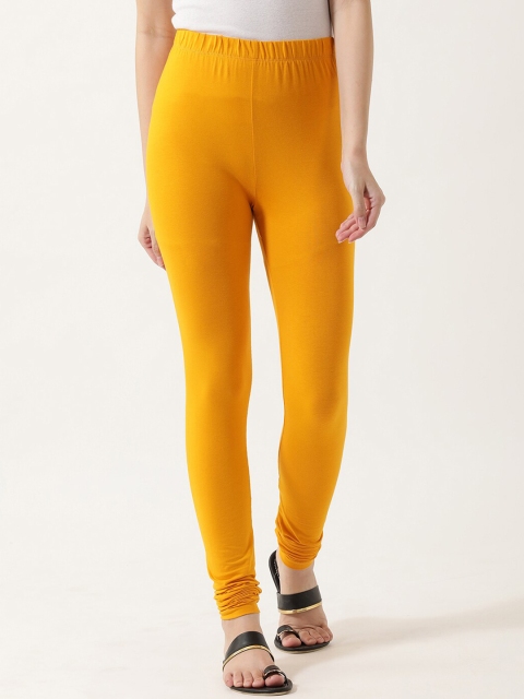 

V2 Value & Variety Women Mustard-Yellow Solid Churidar-Length Cotton Leggings