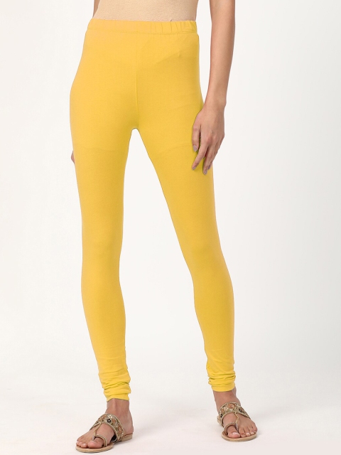 

V2 Value & Variety Women Yellow Solid Cotton Churidar-Length Leggings