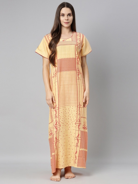

GOLDSTROMS Women Orange Printed Maxi Nightdress