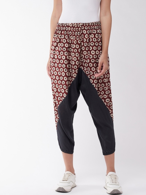 

InWeave Women Maroon & Grey Printed Cotton Harem Pants