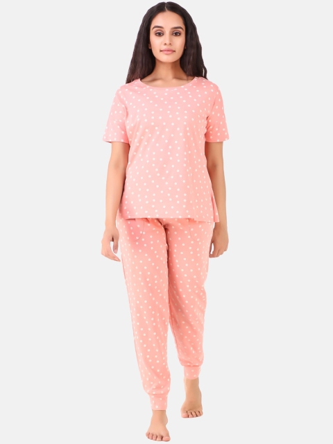 

Masha Women Pink & White Printed Cotton Night Suit