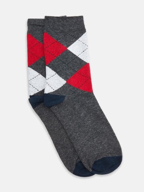 

RICHARD PARKER by Pantaloons Men Grey & Red Patterned Calf-Length Socks