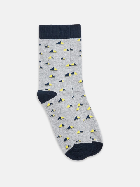 

RICHARD PARKER by Pantaloons Men Grey Melange & Navy Blue Patterned Ankle-Length Socks