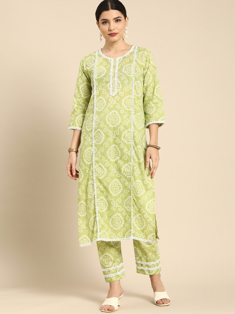 

Anouk Women Green Printed Regular Pure Cotton Kurta with Trousers