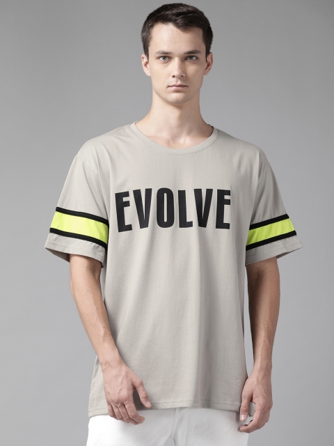 

The Dry State Men Grey & Black Cotton Typography Printed Drop-Shoulder Loose T-shirt