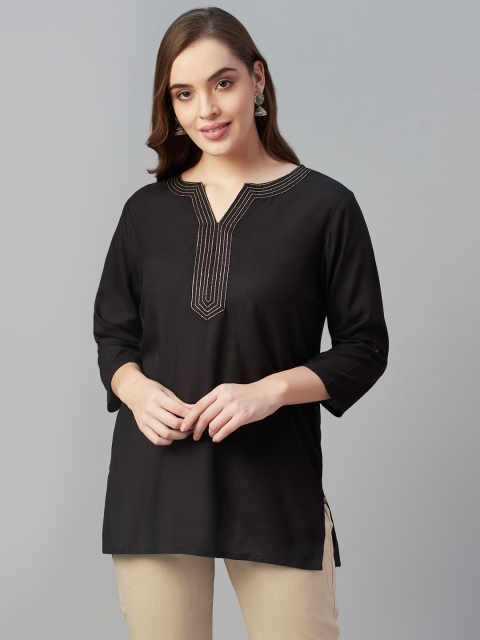 

Silai Bunai Black Solid Straight Kurti