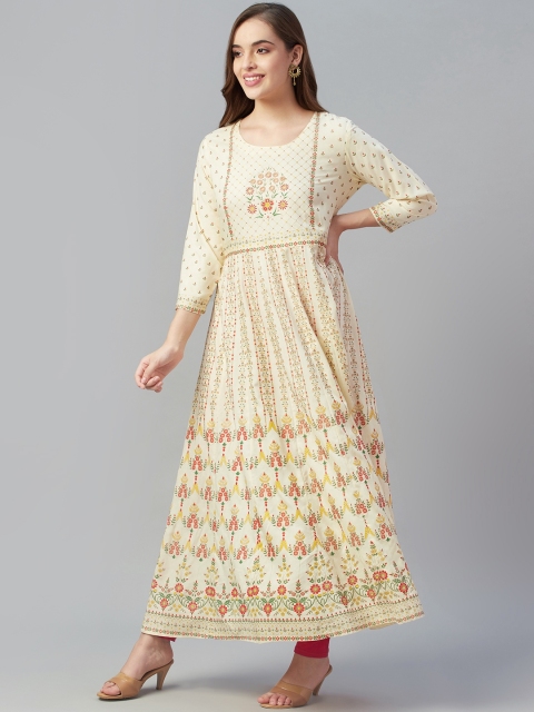 

Silai Bunai Women Beige & Red Floral Printed Anarkali Kurta