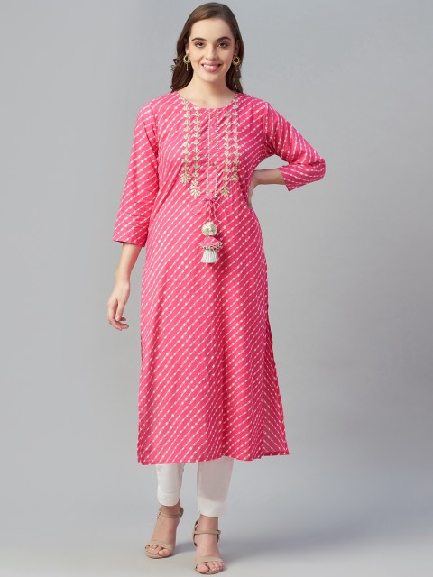 

Silai Bunai Women Pink & White Leheriya Striped Kurta
