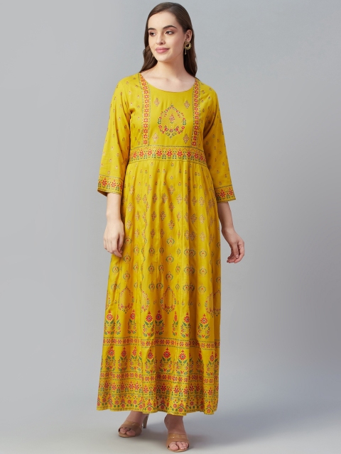 

Silai Bunai Women Yellow & Red Floral Printed Anarkali Kurta