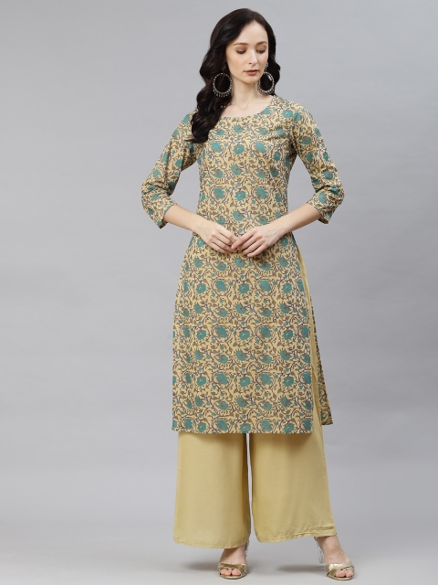 

Popnetic Women Khaki Floral Printed Kurta