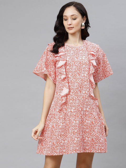 

Popnetic Pink & White Floral A-Line Dress