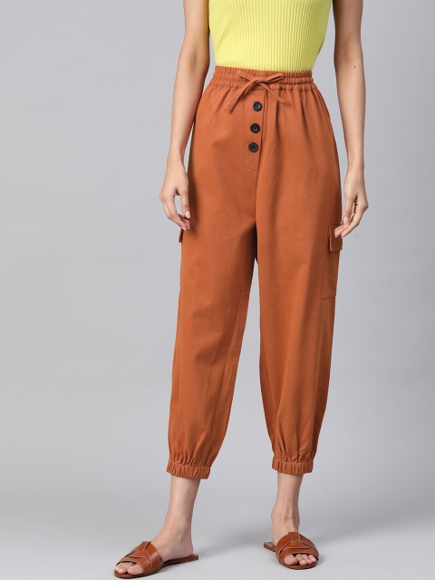 

Popnetic Women Rust Orange Cotton Cropped Joggers