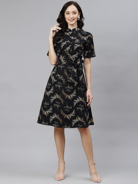 

Popnetic Black Floral A-Line Dress