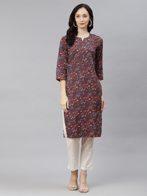

Popnetic Women Maroon & Navy Blue Floral Printed Floral Kurta