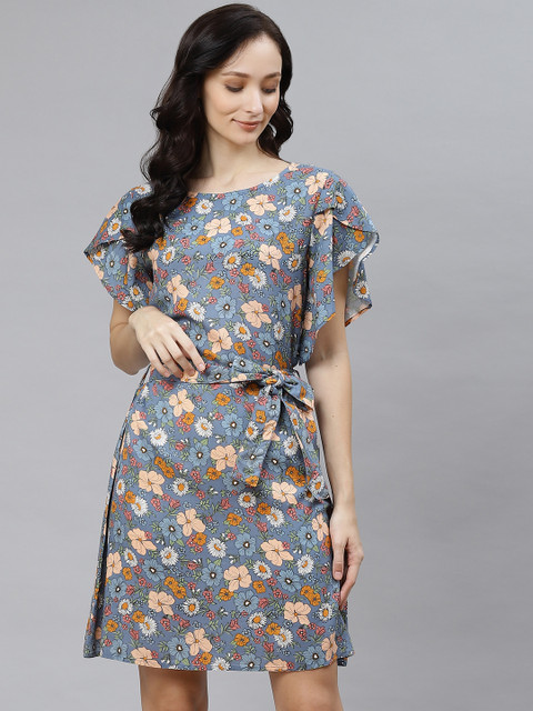 

Popnetic Blue & Multicoloured Floral Dress