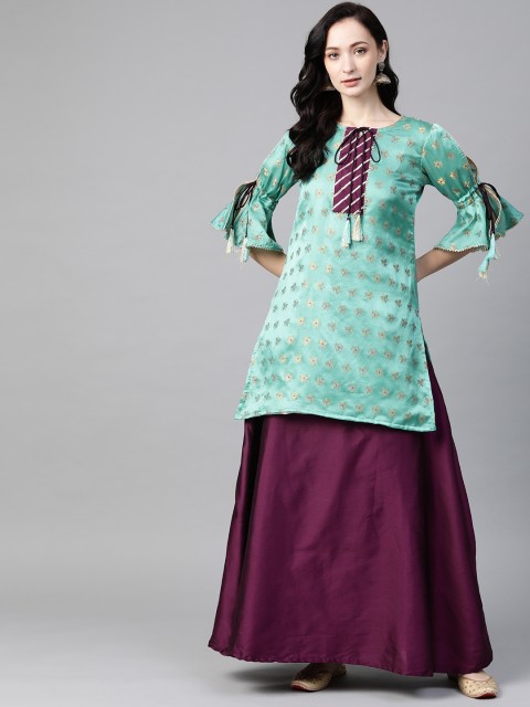 

Readiprint Fashions Purple & Sea Green Ready to Wear Lehenga with Kurti