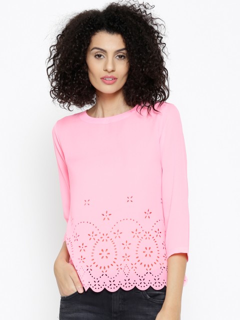 

SASSAFRAS Women Pink Laser Cut-Out Top
