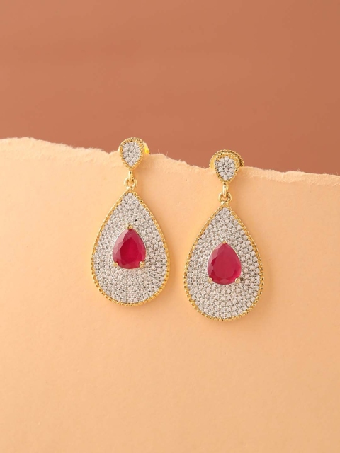 

Tistabene Pink & Gold-Toned Teardrop Shaped Drop Earrings