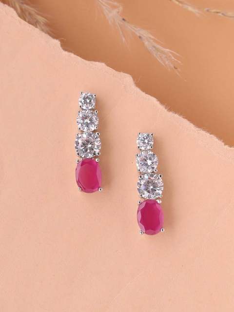 

Tistabene Rhodium-Plated & Pink Contemporary Drop Earrings