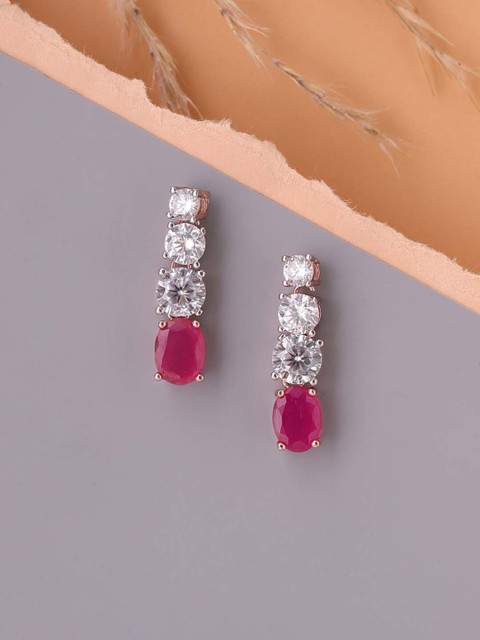 

Tistabene Rose Gold-Plated & Pink Contemporary Drop Earrings