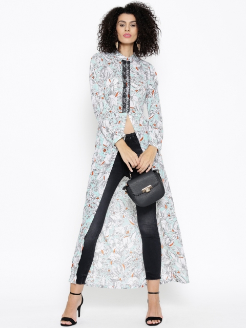 

SASSAFRAS Women Mint Green Printed Maxi Top