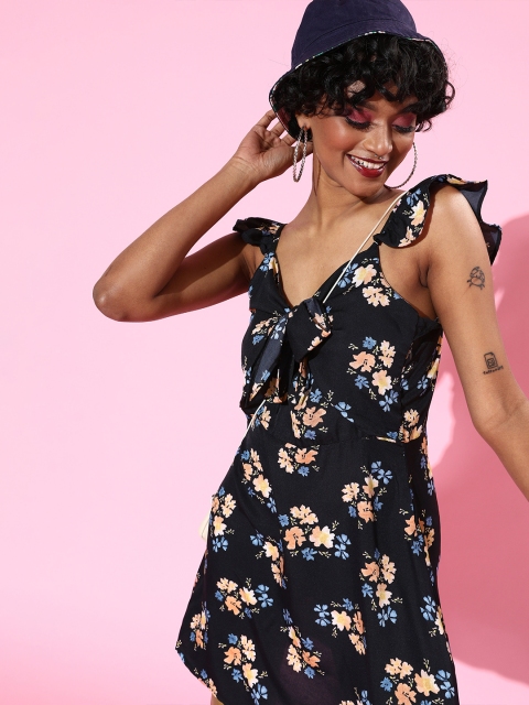 

STALK Blue Floral Crepe A-Line Dress