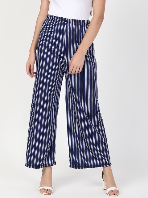 

V2 Value & Variety Women Navy Blue & White Striped Knitted Palazzos