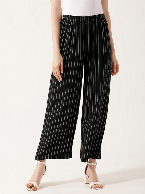 

V2 Value & Variety Women Black & White Striped Knitted Palazzos