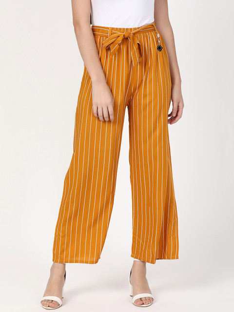 

V2 Value & Variety Women Mustard Yellow & White Striped Knitted Palazzos