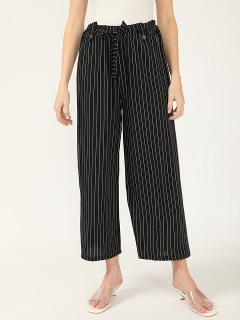 

V2 Value & Variety Women Black & White Striped Knitted Palazzos