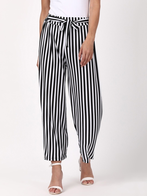 

V2 Value & Variety Women Black & White Striped Knitted Palazzos