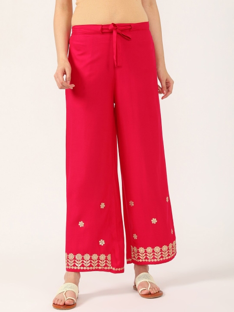 

V2 Value & Variety Women Red & Gold-Toned Ethnic Motifs Embroidered Knitted Ethnic Palazzos