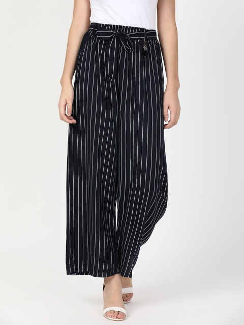 

V2 Value & Variety Women Navy Blue & White Striped Knitted Palazzos