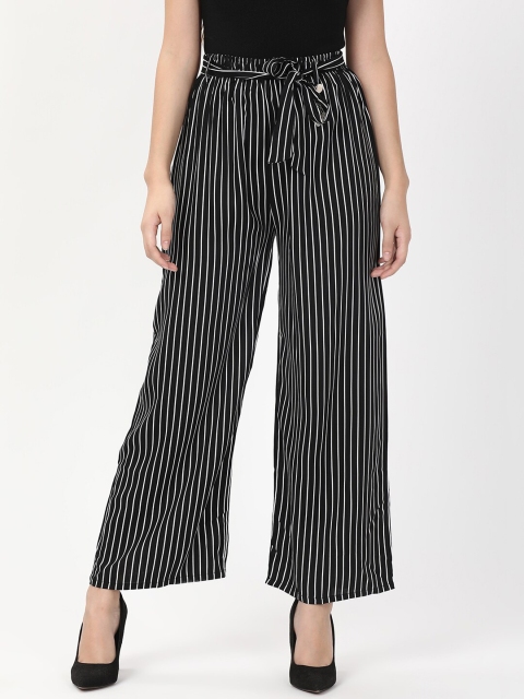 

V2 Value & Variety Women Black & White Striped Knitted Palazzos