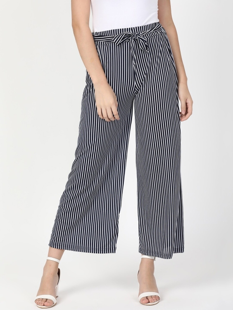 

V2 Value & Variety Women Navy Blue & White Striped Knitted Palazzos