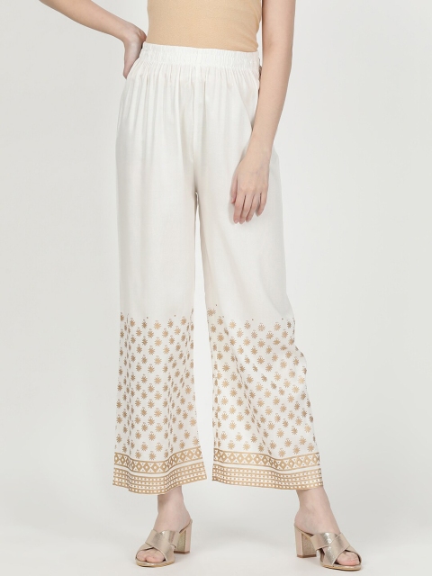 

V2 Value & Variety Women Off White & Gold-Toned Ethnic Motifs Printed Knitted Ethnic Palazzos