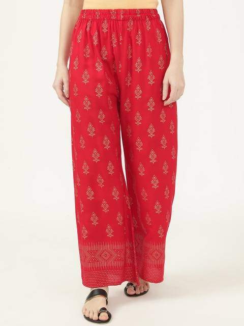 

V2 Value & Variety Women Red & Gold-Toned Floral Printed Knitted Ethnic Palazzos