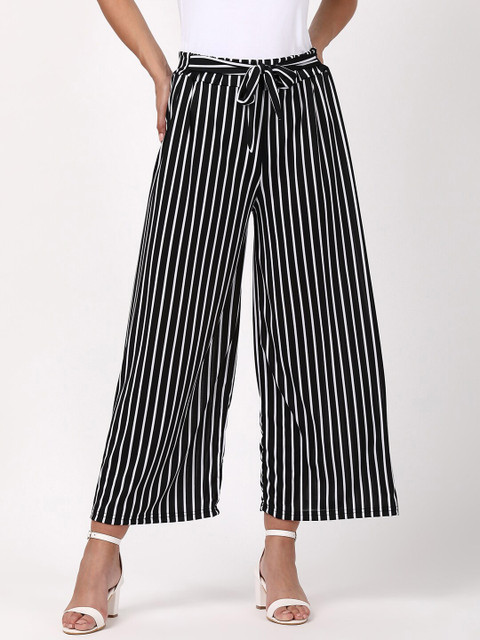 

V2 Value & Variety Women Black & White Striped Knitted Palazzos