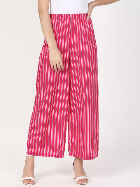 

V2 Value & Variety Women Pink & White Striped Knitted Palazzos