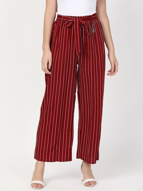 

V2 Value & Variety Women Maroon & White Striped Knitted Palazzos