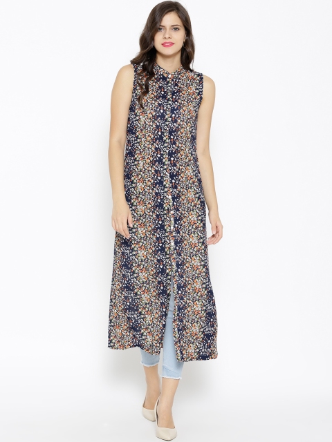 

SASSAFRAS Women Navy Blue Georgette Printed Maxi Top