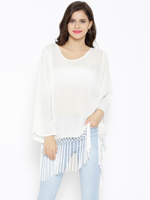 

SASSAFRAS Women Off-White Solid Top