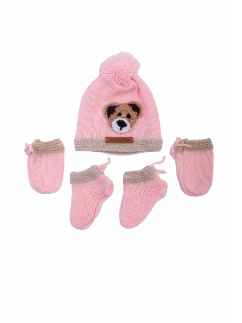 

The Original Knit Girls Pink Handmade Cap, Socks and Mittens
