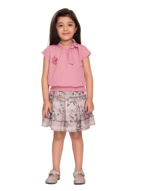

Tiny Baby Girls Pink & Grey Top with Skirt