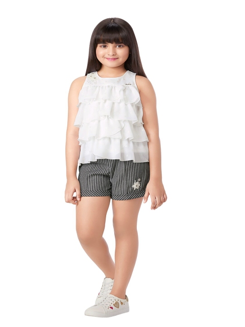 

Tiny Baby Girls White & Black Ruffle Top with Shorts