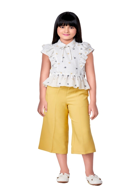 

Tiny Baby Girls Mustard & White Printed Top with Palazzos