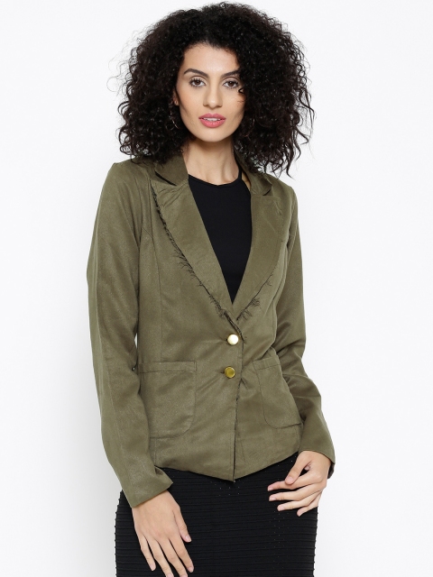 

SASSAFRAS Olive Green Single-Breasted Slim Casual Blazer