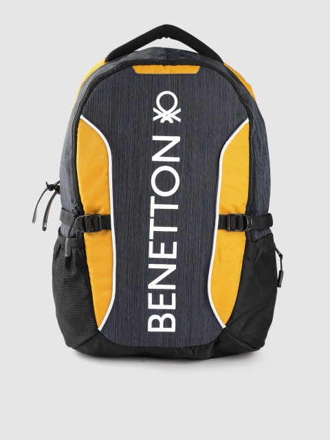 

United Colors of Benetton Unisex Blue & Yellow Brand Logo Print 15 Inch Laptop Backpack
